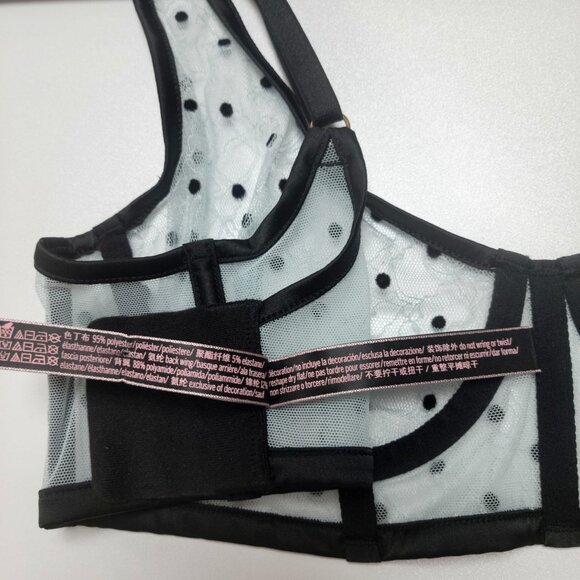 Victoria’s Secret Black Sheer Lace Polka Dot Unlined Plunge Bra Size 34C - Picture 10 of 11
